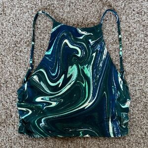 Heart Hips Teal & Navy Marble Halter Crop Top